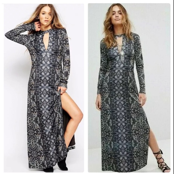 Free People Cabaret Long Sleeve Maxi Dress Dark Combo‎ Size Large - Picture 3 of 14
